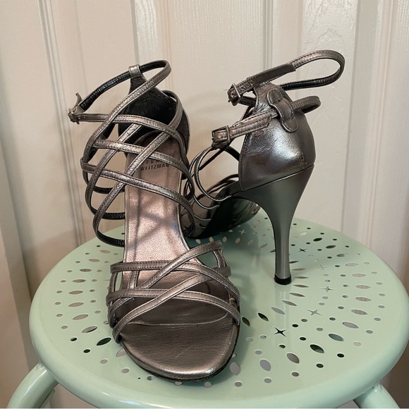 Silver Stuart Weitzman Strappy Heels Sandals 7 - Picture 1 of 9